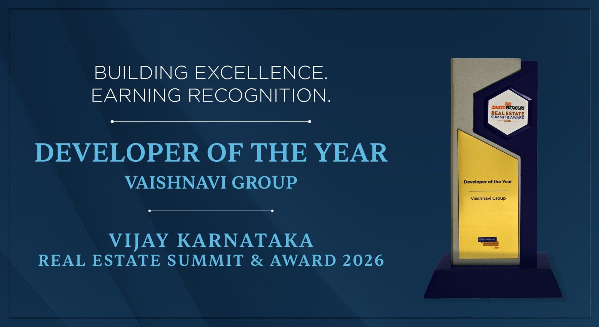 Vaishnavi Group named Developer of the Year at the Vijay Karnataka Real Estate Summit & Awards 2026